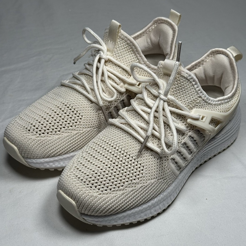 Womens Knit Sneakers Cream Size 7.5 Lightweight Running Casual Shoes
